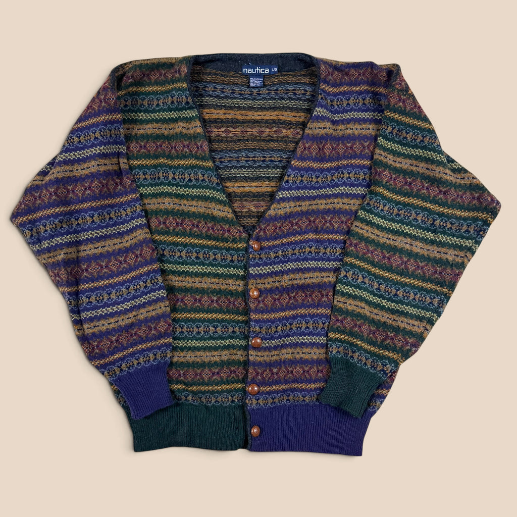 Vintage Nautica Fair Isle Wool Cardigan L