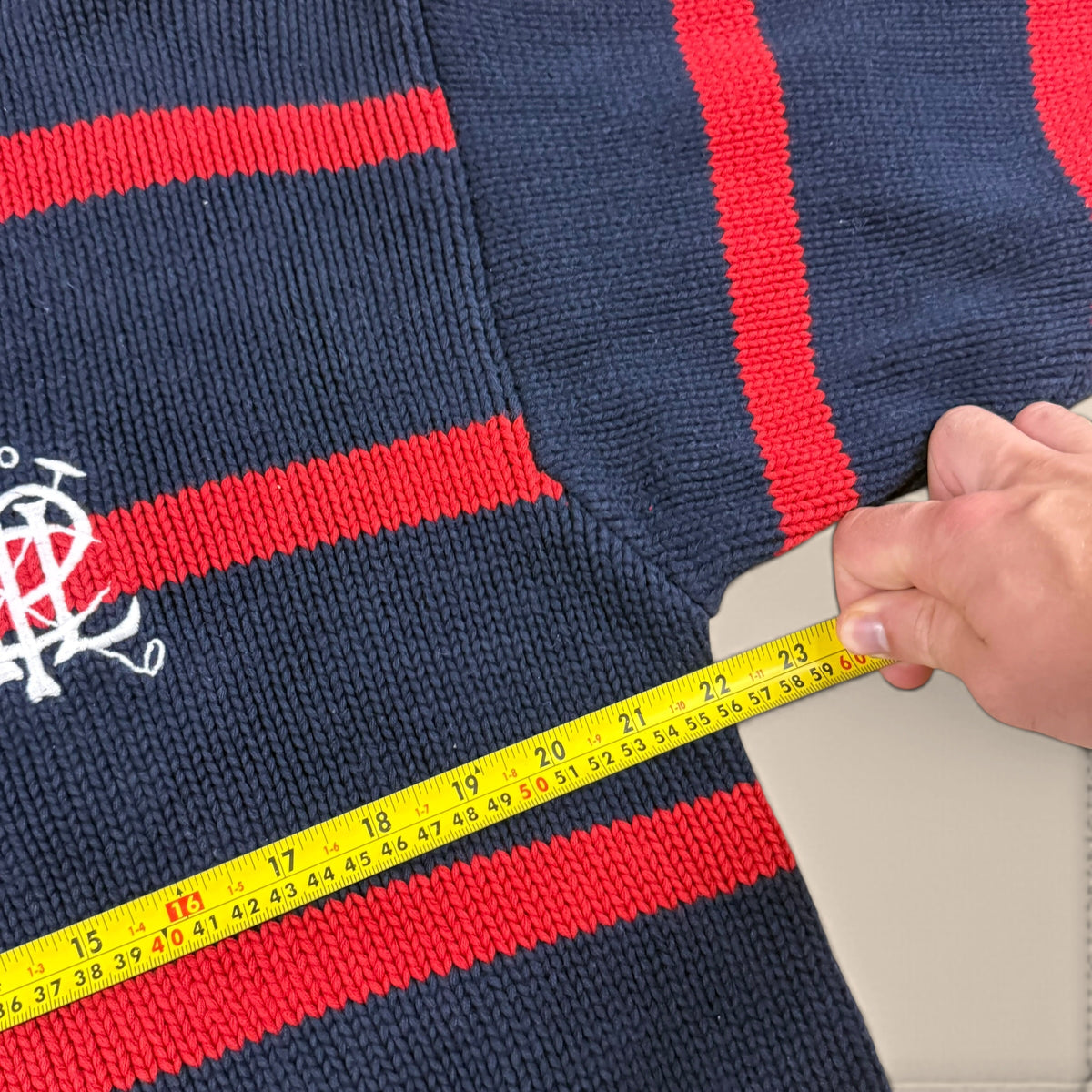 Vintage Ralph Lauren Striped Scribble Crest Cotton Knit Sweater Small